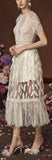 Leaf Embroidered Lace and Mesh Midi Dress