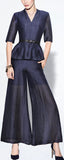 Crepe Peplum Top and Wide Leg Pant Set