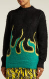 Flame Intarsia-Knit Mohair-Blend Sweater, Black