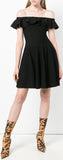 Off-Shoulder Ruffle Flared Knit Dress, Black