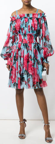 Cold Shoulder Rose Print Dress *Limited Stock* - custom made