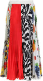 Patchwork Pleated Midi Skirt