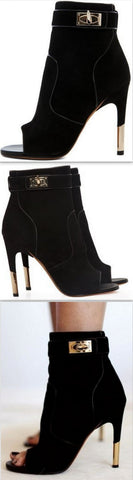 'Dunke' Suede Nappa Shark Lock Bootie - DESIGNER INSPIRED FASHIONS