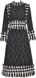 Fringed Tweed Houndstooth Paneled Dress