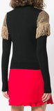 Fringed-Shoulder Cardigan Sweater