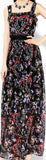 Printed Black Ruffle-Trim Chiffon Maxi Dress