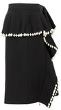Pearl-Embellished Black Ruffle Skirt
