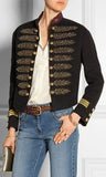 Leaf-Embroidered Military Style Jacket in Black - DESIGNER INSPIRED FASHIONS