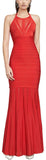 Paneled Halter Bandage Gown, Red