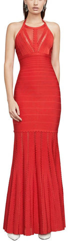 Paneled Halter Bandage Gown, Red