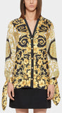 Gold Hibiscus Print Silk Twill Blouse and Cropped Trouser Set | DESIGNER INSPIRED FASHIONS