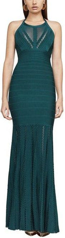 Paneled Halter Bandage Gown, Green