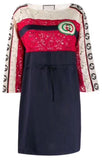 Short GG Embroidered Patch Striped Dress | DESIGNER INSPIRED FASHIONS