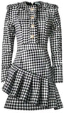 Ruffled Houndstooth Pattern Mini Dress