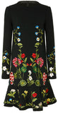 Floral-Embroidered Black Mini Dress