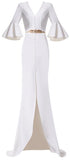 Long Bell-Sleeve Button-Embellished White Gown | DESIGNER INSPIRED FASHIONS