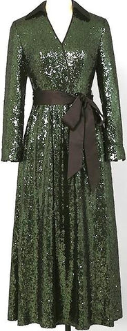 Sequin-Embellished Wrap-Effect Midi Dress