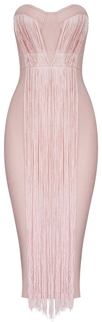 Strapless Fringed Stretch Cocktail Dress