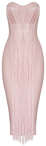 Strapless Fringed Stretch Cocktail Dress