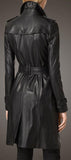 Black Genuine Leather Double-Breasted Trench Coat - DESIGNER INSPIRED FASHIONS