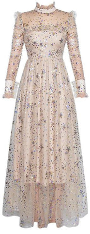 Sequin Long-Sleeve Tulle Dress