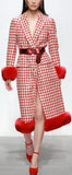 Fur-Trim Houndstooth Coat