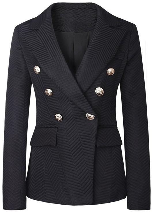 Double-Breasted Jacquard Blazer in Black - DESIGNER INSPIRED FASHIONS