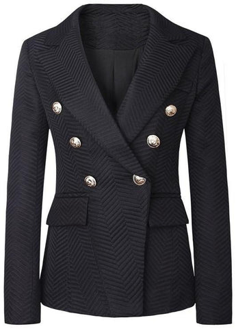 Double-Breasted Jacquard Blazer in Black - DESIGNER INSPIRED FASHIONS