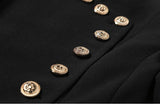 Asymmetric Lion-Head Button-Embellished Short Jacket in Black - DESIGNER INSPIRED FASHIONS