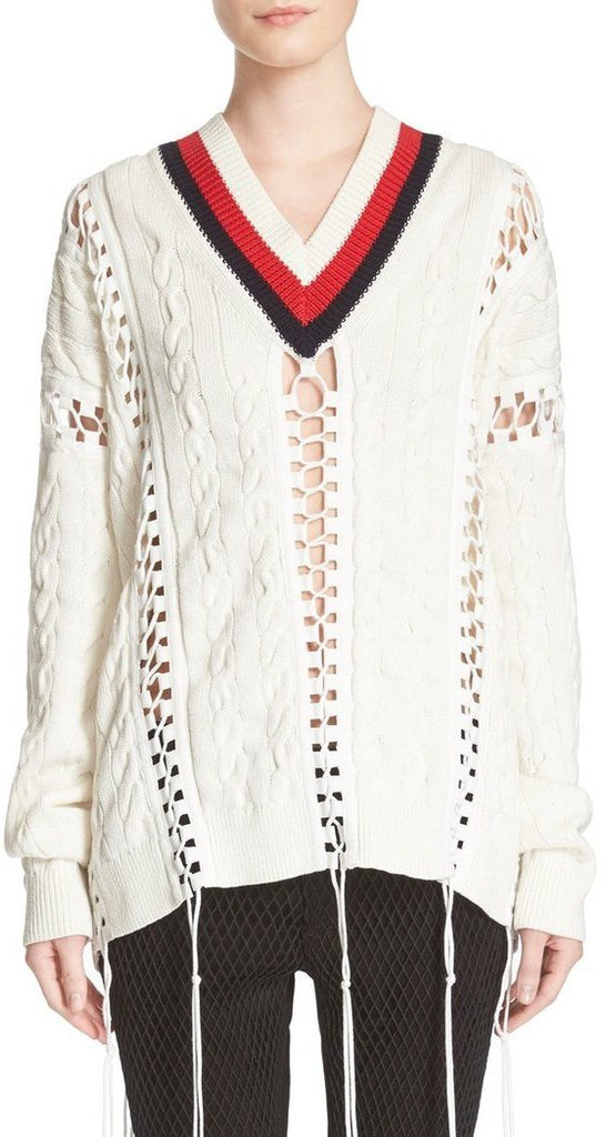 'Cricket' Lace-up Knit Cotton Sweater - DESIGNER INSPIRED FASHIONS