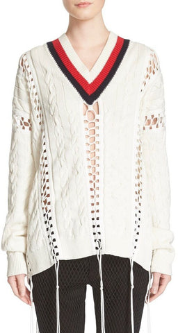 'Cricket' Lace-up Knit Cotton Sweater - DESIGNER INSPIRED FASHIONS
