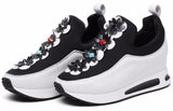 Flower-Appliques Sneakers in Black or White - DESIGNER INSPIRED FASHIONS