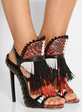 'Shima' Fringed Suede, Elaphe And Leather Slingback Sandals - DESIGNER INSPIRED FASHIONS