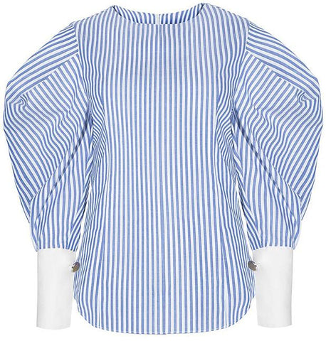 Puff-Sleeved Stripe Blouse - DESIGNER INSPIRED FASHIONS
