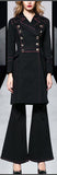 'Luggage' Stitch Denim Double-Breasted Military Style Trench Coat & Matching 'Luggage' Stitch Flare Jeans in Black - DESIGNER INSPIRED FASHIONS