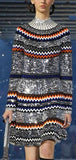 Sequin Embellished Chevron Sweater Dress-Silver - DESIGNER INSPIRED FASHIONS