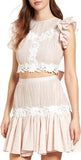 Floral-Embroidered Pleated Ruffle Crop Top and Skirt Set