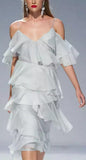 Ruffled Cold-Shoulder Chiffon Dress