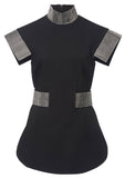 Black Belted Crepe Sequin Top