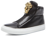 Medusa-Head Laceless Hi-Top Leather Sneakers in Black - DESIGNER INSPIRED FASHIONS