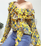 Ruffle Floral Print Top - Yellow or Black
