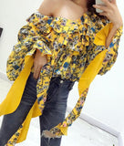 Ruffle Floral Print Top - Yellow or Black