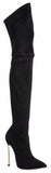 Over-The-Knee Suede Pearly Blade-Heel Boots - DESIGNER INSPIRED FASHIONS