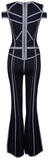Black Paneled Cold-Shoulder Stretch Jumpsuit