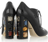 Crystal Embellished Patent Leather Ankle Boots