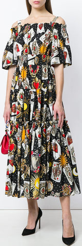 Playing Cards Printed Flared Dress