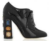 Crystal Embellished Patent Leather Ankle Boots