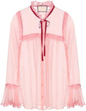 Lace-Trimmed Pink Crinkled Blouse - DESIGNER INSPIRED FASHIONS