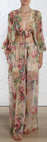 'Melody' Tie Front Top and Wide Leg Pants