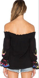 Black Embroidered-Sleeve Off-Shoulder Top - DESIGNER INSPIRED FASHIONS